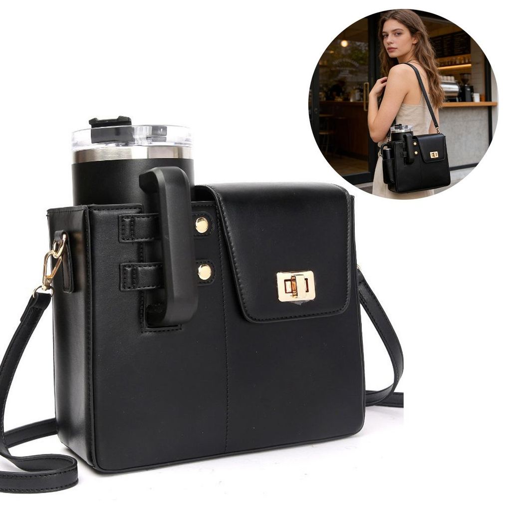 Becher-und Zubehörtasche,passend für Stanley-Becher,große Kapazität,verstellbarer Schultergurt,mit Handyfach,ideal für Wandern und Outdoor-Akt...