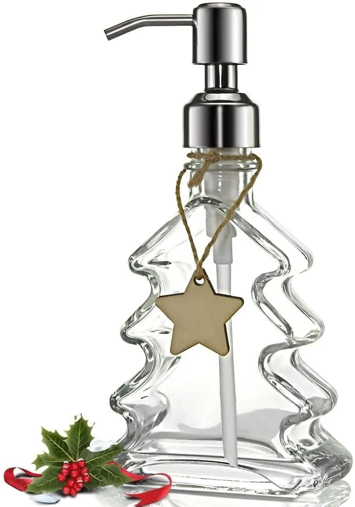 Distributeur de savon sapin Noël en verre et pompe inox 304 de 350ml