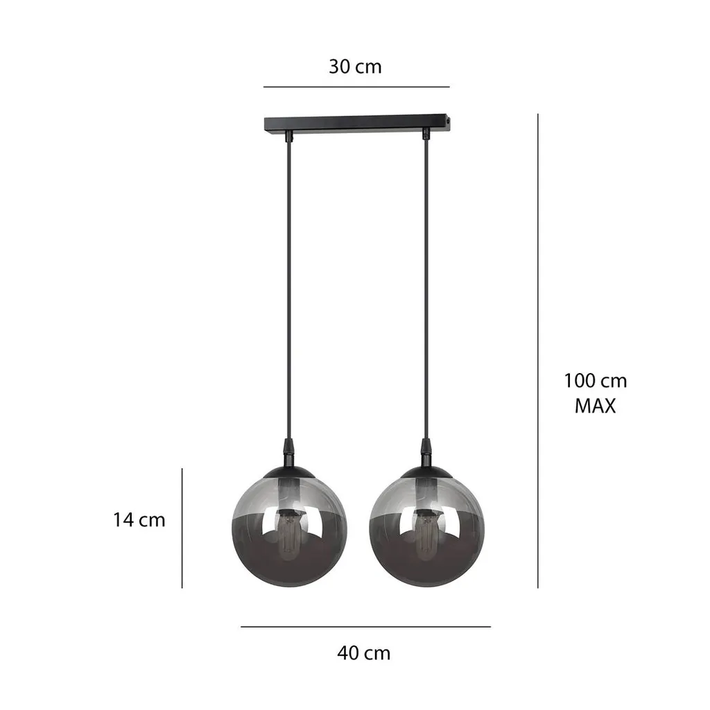 Suspension de Cuisine ou Salon Noir Graphite - Éclairage Double E14 - 12