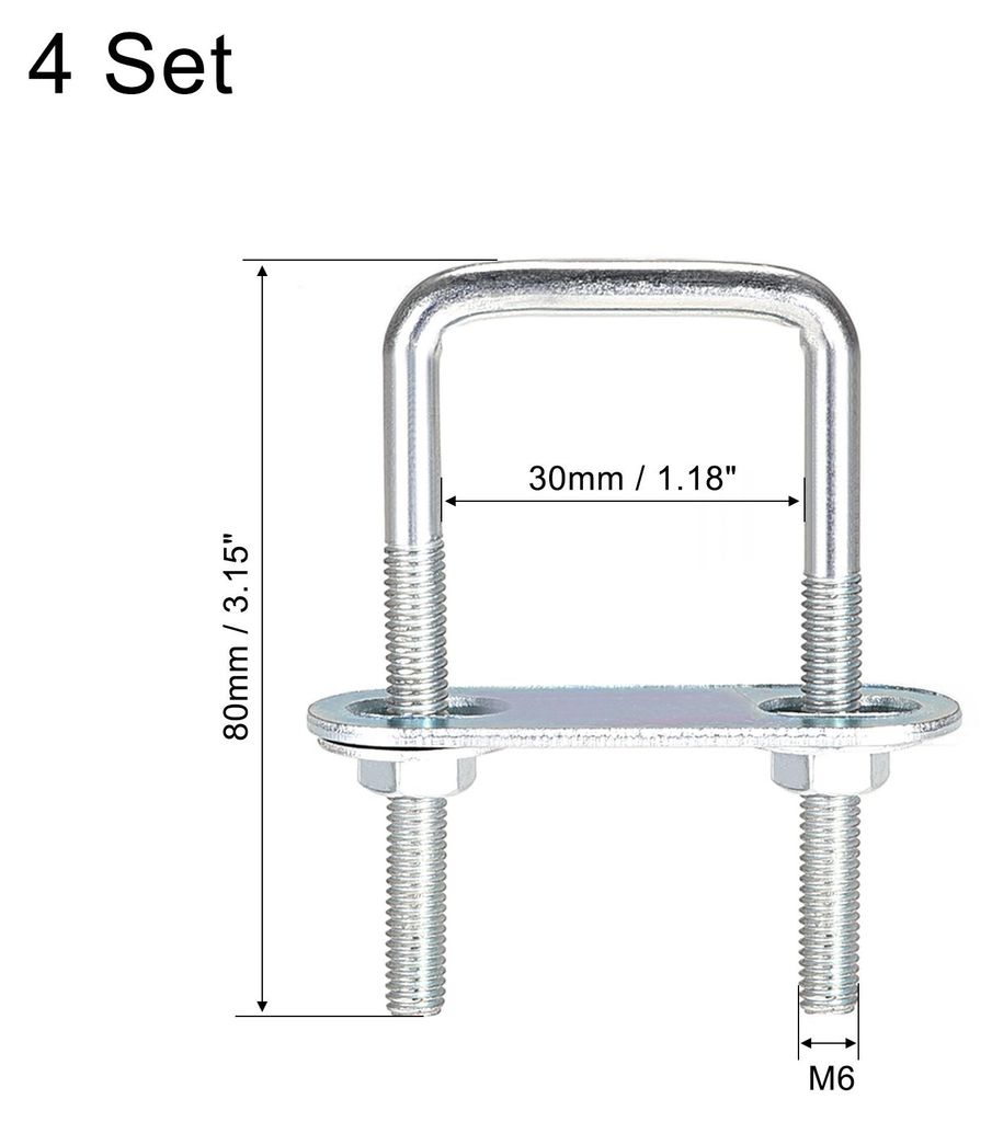 4 Stš¹ck M6 Vierkant U-Bolzen Quadratische Bš¹gelbolzen Bš¹gelschrauben 30mm Innenbreite mit Mutternrahmen und Befestigungselementen, Kohlens...