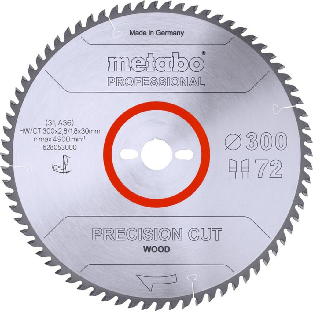 Metabo Sägeblatt precision cut wood - professional 300x2,8/1,8x30, Z72, Spanwinkel 10°, Wechselzahn