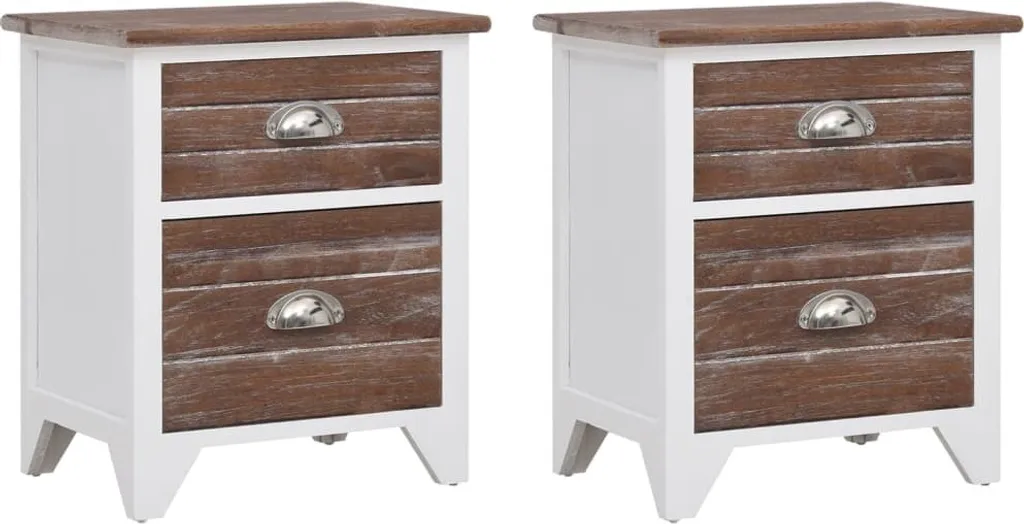 Table de nuit bicolore lot de 2 avec tiroirs de rangement brun et blanc