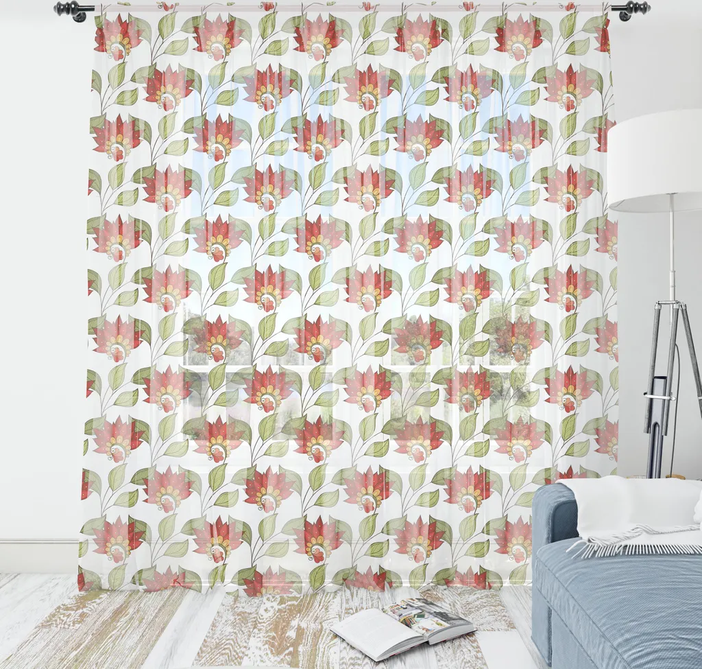 Tapisserie murale pour salon et chambre motifs fleurs rouge et vert