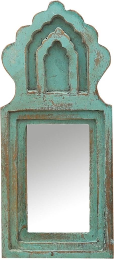 Marrakesch Schminkspiegel für den Schminktisch aus Holz 22cm | Boho Deko Standspiegel klein Mukana Türkis | Vintage Wanddeko & Make Up Spiegel Ko...