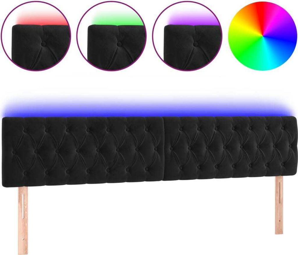 vidaXL LED Kopfteil Schwarz 200x7x78/88 cm Samt