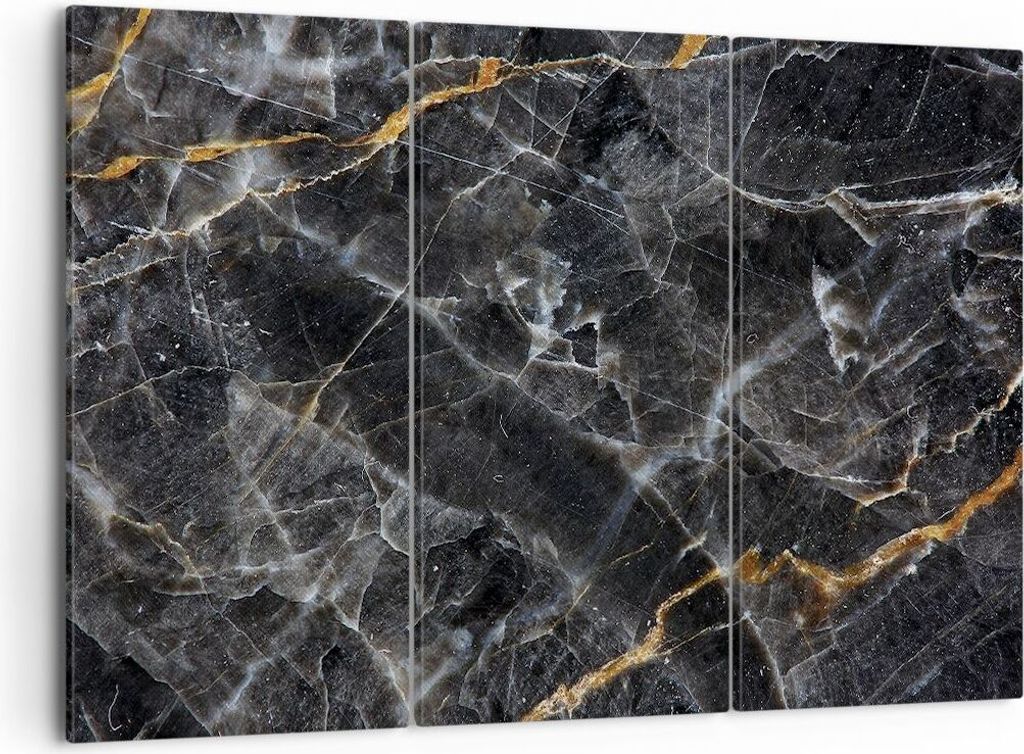 Bild auf Leinwand - Leinwandbild - 3 Teile - Marmor Stein Schwarz - 105x70cm - Wand Bild - Wanddeko - Wandbilder - Leinwanddruck - Bilder - Wanddek...