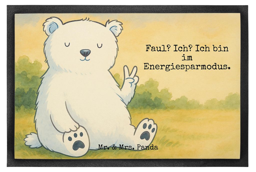 Mr. & Mrs. Panda fußmatte Eisbär Faul Design 60 x 90 cm - Weiß - Geschenk, Teddy, Fussmatte, Nordpol, Schmutzfangmatte, Bär, Schmutzmatte, Arbe...
