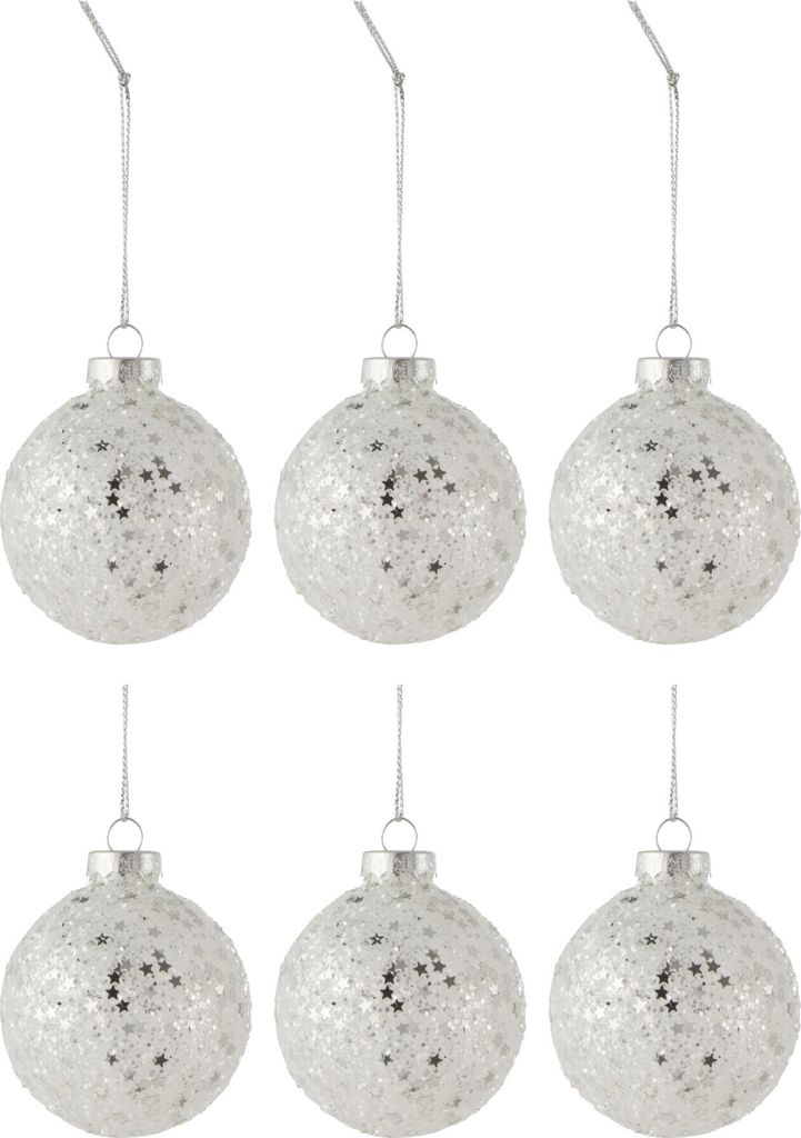 J-Line Dose Von 6 Weihnachtskugel Sterne Glas Silber Small