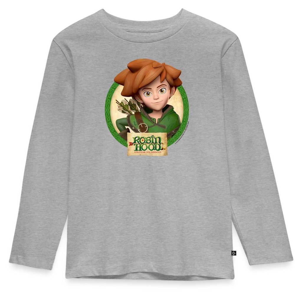 Spreadshirt Robin Hood Schlitzohr Von Sherwood Porträt Kinder Premium Langarmshirt, 98/104 (2 Jahre), Grau meliert
