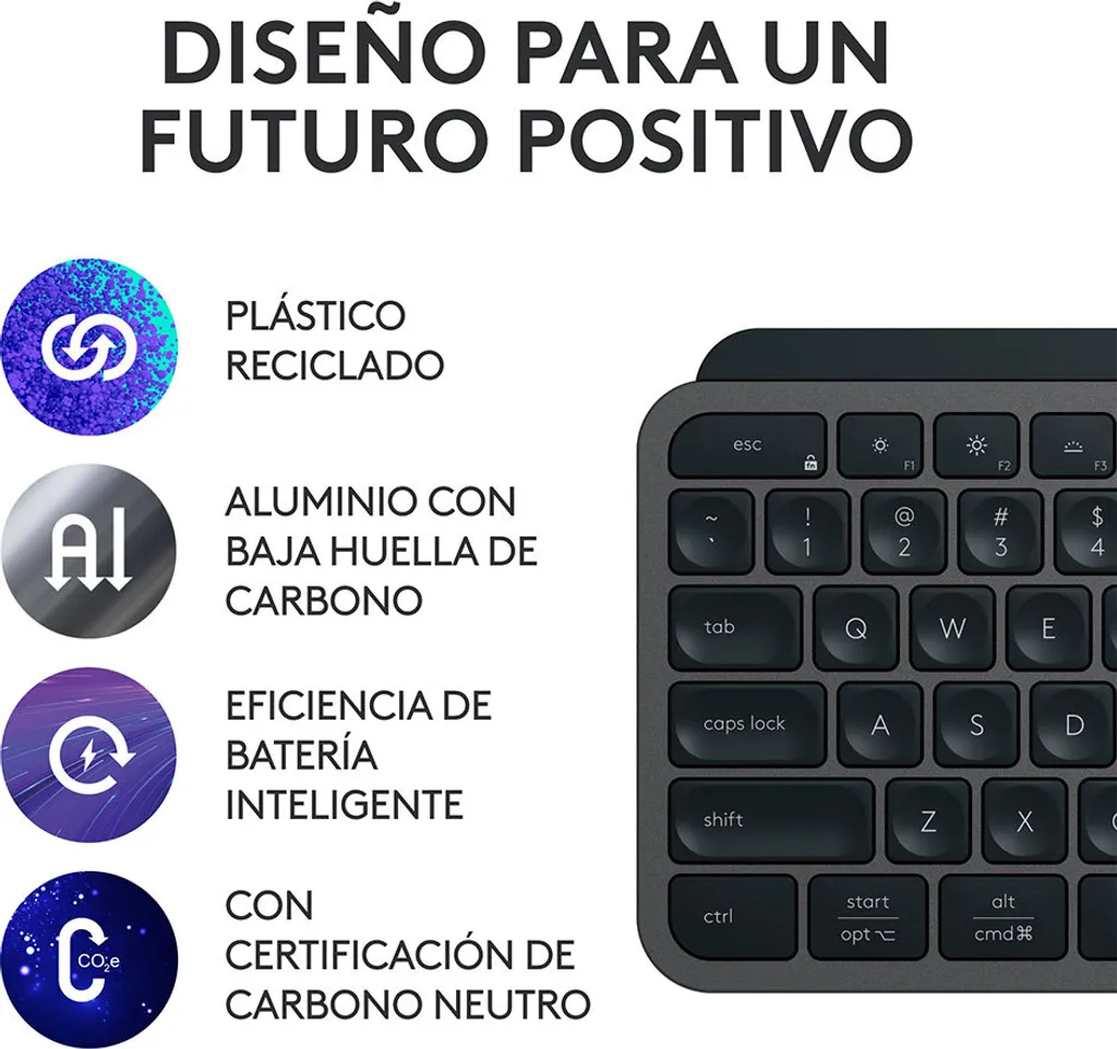 MX Keys S Logitech sans fil Bluetooth, clavier QWERTY à ciseaux LED - 6