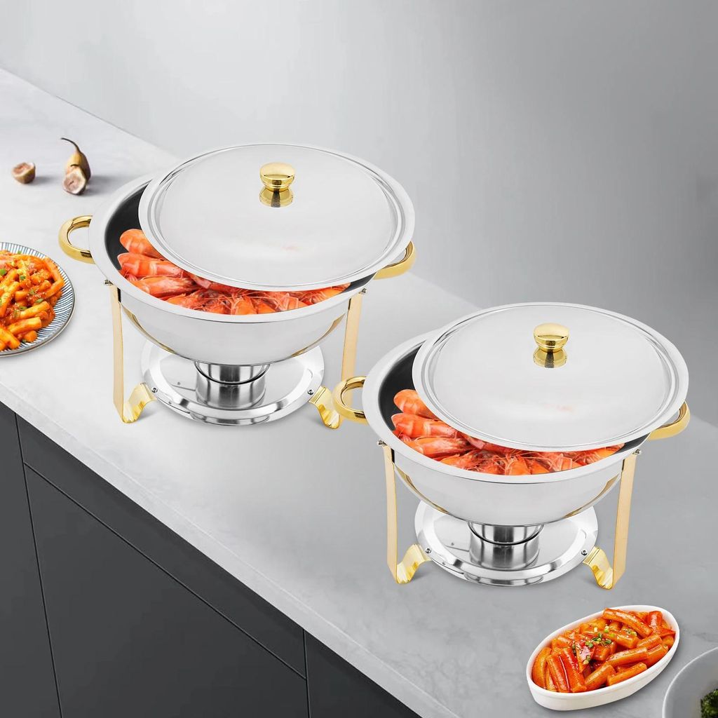 Chafing Dish Buffet-Set - 2-teilig - 4,5 l je Behälter - Edelstahl - Speisenwärmer/Buffetwärmer - Grau