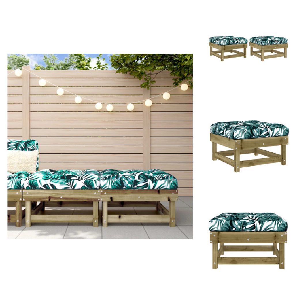 vidaXL Gartenhocker mit Kissen 2 Stk. Kiefernholz Imprägniert - Gartensofaelemente