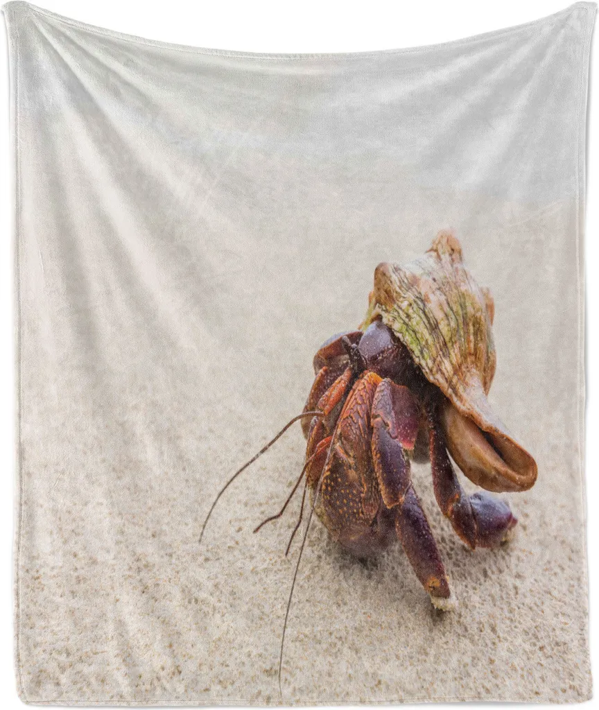 ABAKUHAUS Coperta in morbido pile di flanella con granchio eremita, dettagli pittoreschi di un Coenobita perlatus, 175 x 230 cm, marrone chiaro multicolore