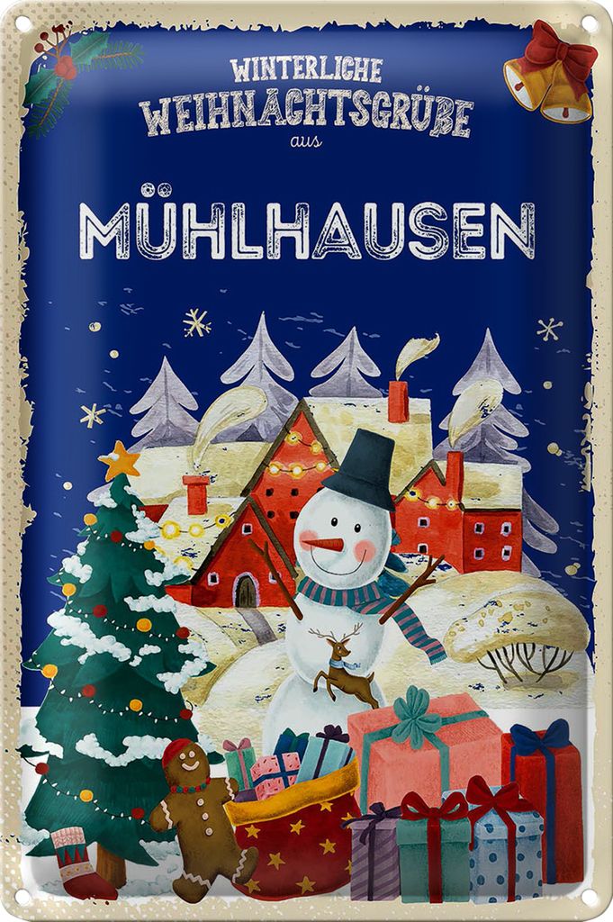 Blechschild Weihnachtsgrüße MÜHLHAUSEN 20x30cm