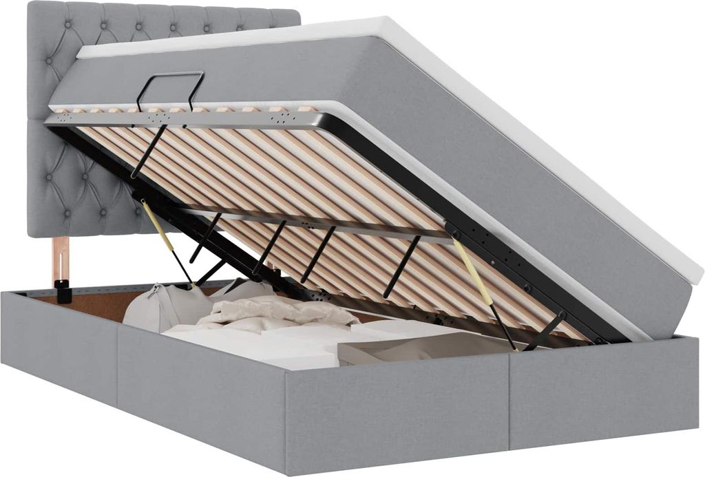 Aufbewahrungsbett mit Matratze Hellgrau 120 x 190 cm Stoff
