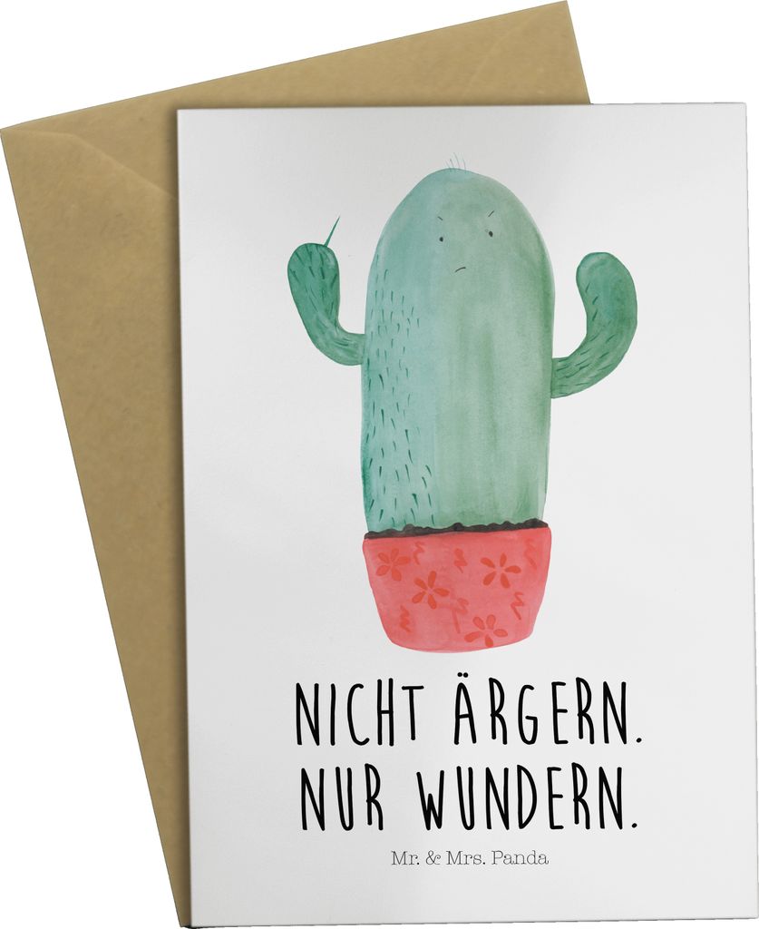 Mr. & Mrs. Panda Grußkarte Kaktus Wut - Weiß - Geschenk, weihnachtskarten, Kakteen, Grußkarten, Kollege, Kollegin, einladungskarten, Büro, glü...