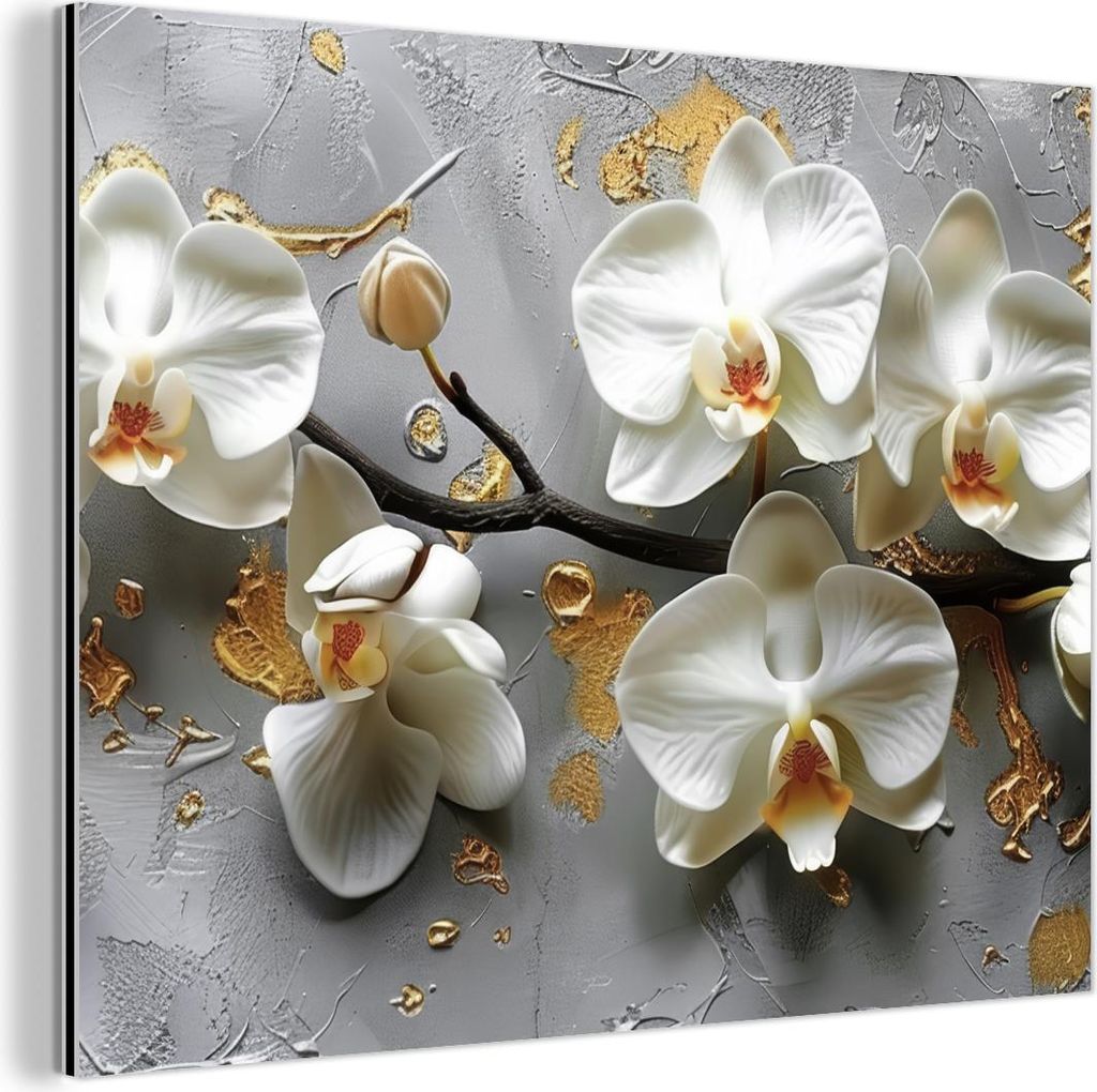 MuchoWow Wanddekoration Metall Metallbild Wandkunst 40x30 cm Blumen - Orchidee - Abstrakt - Modern MuchoWow Aluminium Gemälde - Dekoration Wohnzimmer