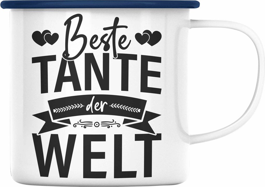 Trendation - Beste Tante Der Welt Emaille Tasse Geschenkidee Lustig Spruch Lieblingstante Geschenke (Blau)