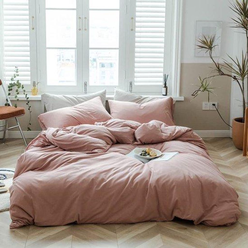 Unyqoos Pink Baumwoll-Bettbezug mit Reißverschluss und Kissenbezug 135x200 cm