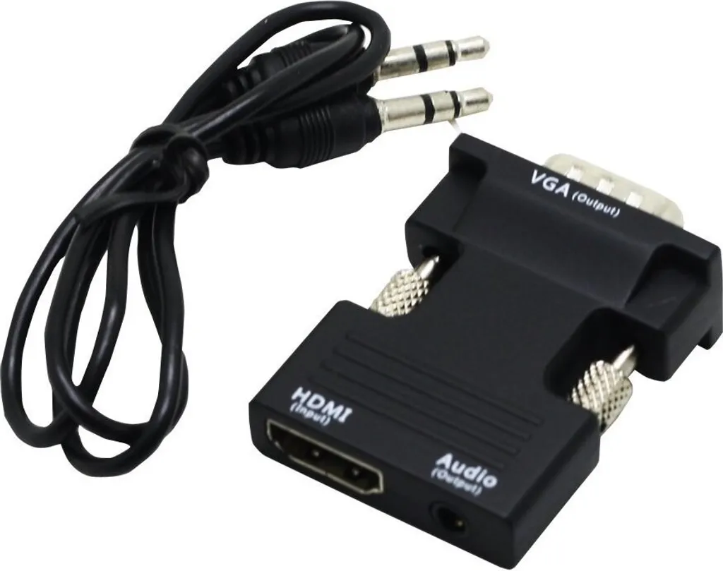 1080P VGA maschio a HDMI femmina HDTV con cavo audio da 3,5 mm USB plug adapter nero