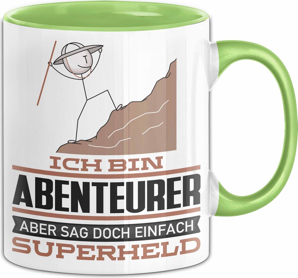 Abenteurer Geschenk Tasse Ich Bin Abenteurer Aber Sag Doch Einfach Superheld Lustige Geschenkdiee für Abenteurer Kaffee-Becher (Grün)