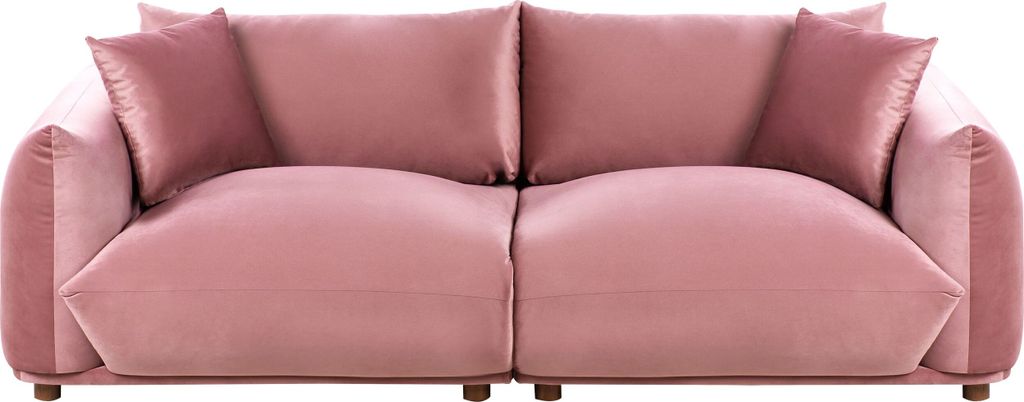 BELIANI 3-Sitzer Sofa Rosa Samt Weich Gepolstert mit 2 Kissen Breite Armlehnen Lose Rückenkissen Modern Wolkenoptik Polstersofa für Wohnzimmer
