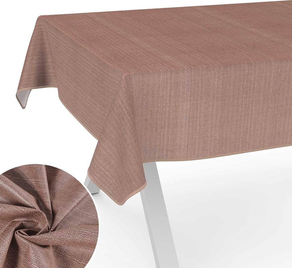 Tischdecke Uni aus Textil einfarbig Damast wasserabweisend Tischtuch Tischwäsche Aquarell Braun Breite 120cm Länge 160cm mit Paspelband