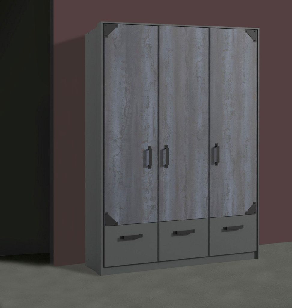 Kleiderschrank Nottingham Drehtürenschrank 135x58x198cm graphit Digitalprint Steel Optik