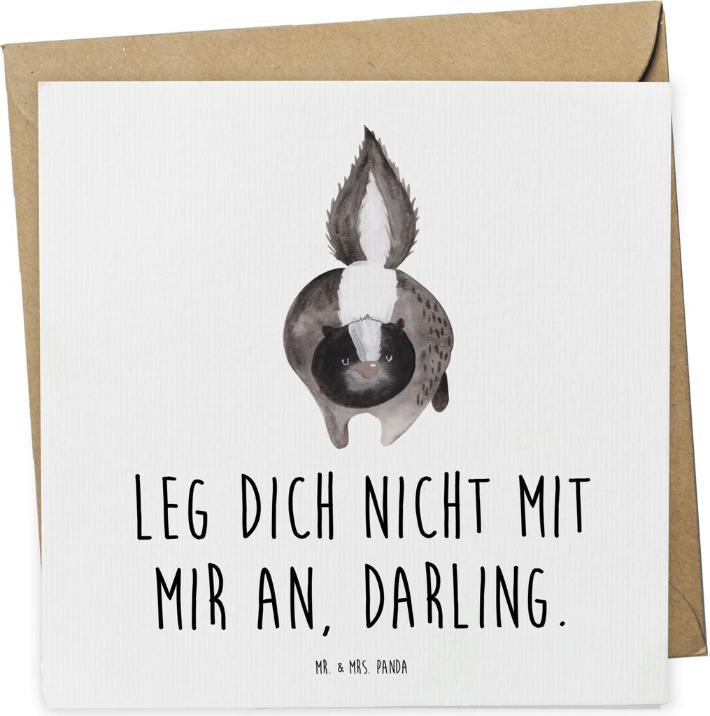 Mr. & Mrs. Panda Grußkarte Stinktier Angriff - Weiß - Geschenk, doppelkarte, Raubtier, Glückwunschkarte, Skunk, Wildtier, wütend, faltkarte, Kl...