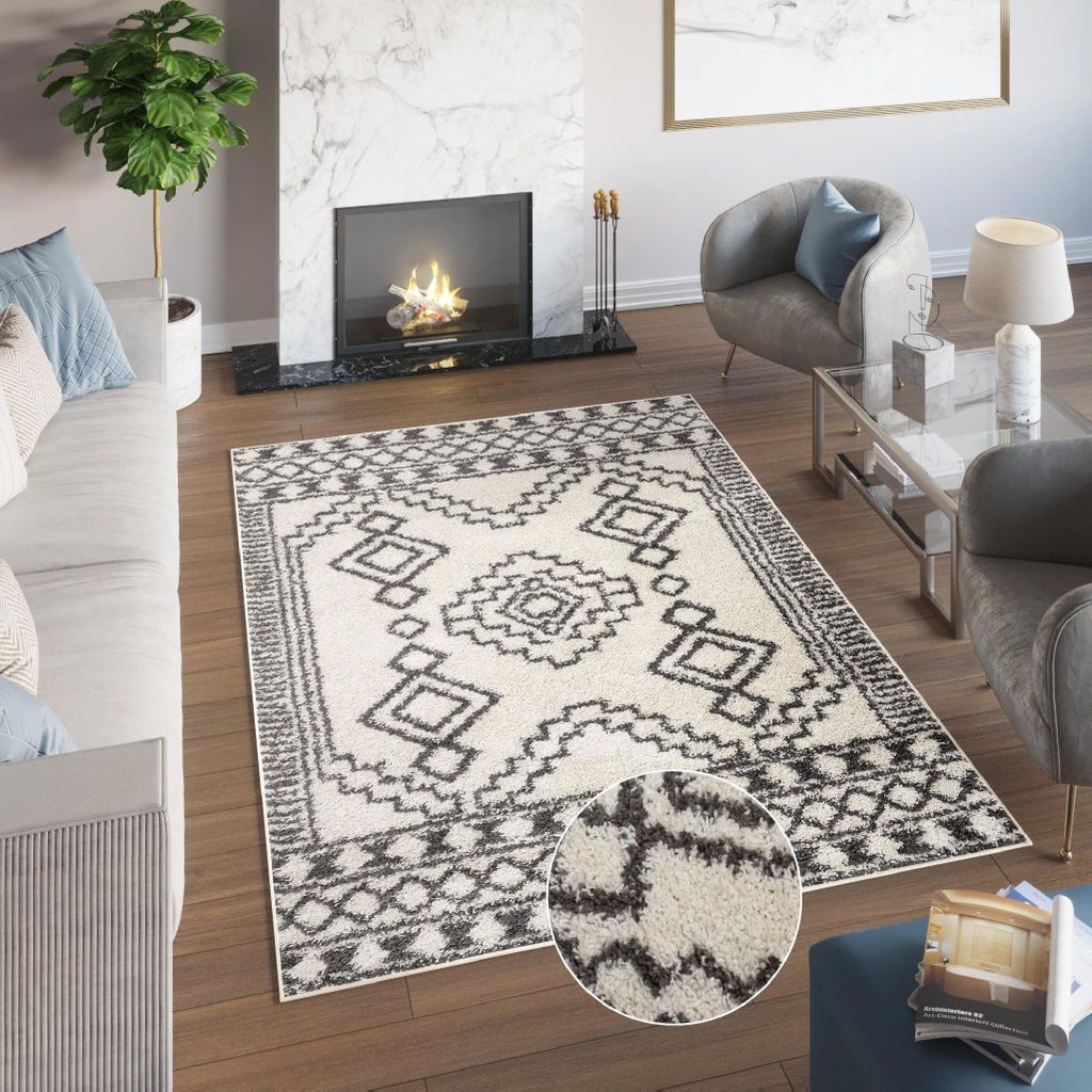 Teppich Wohnzimmer Schlafzimmer Modern Design Shaggy Hochflor Langflor Grau 140 x 200 cm