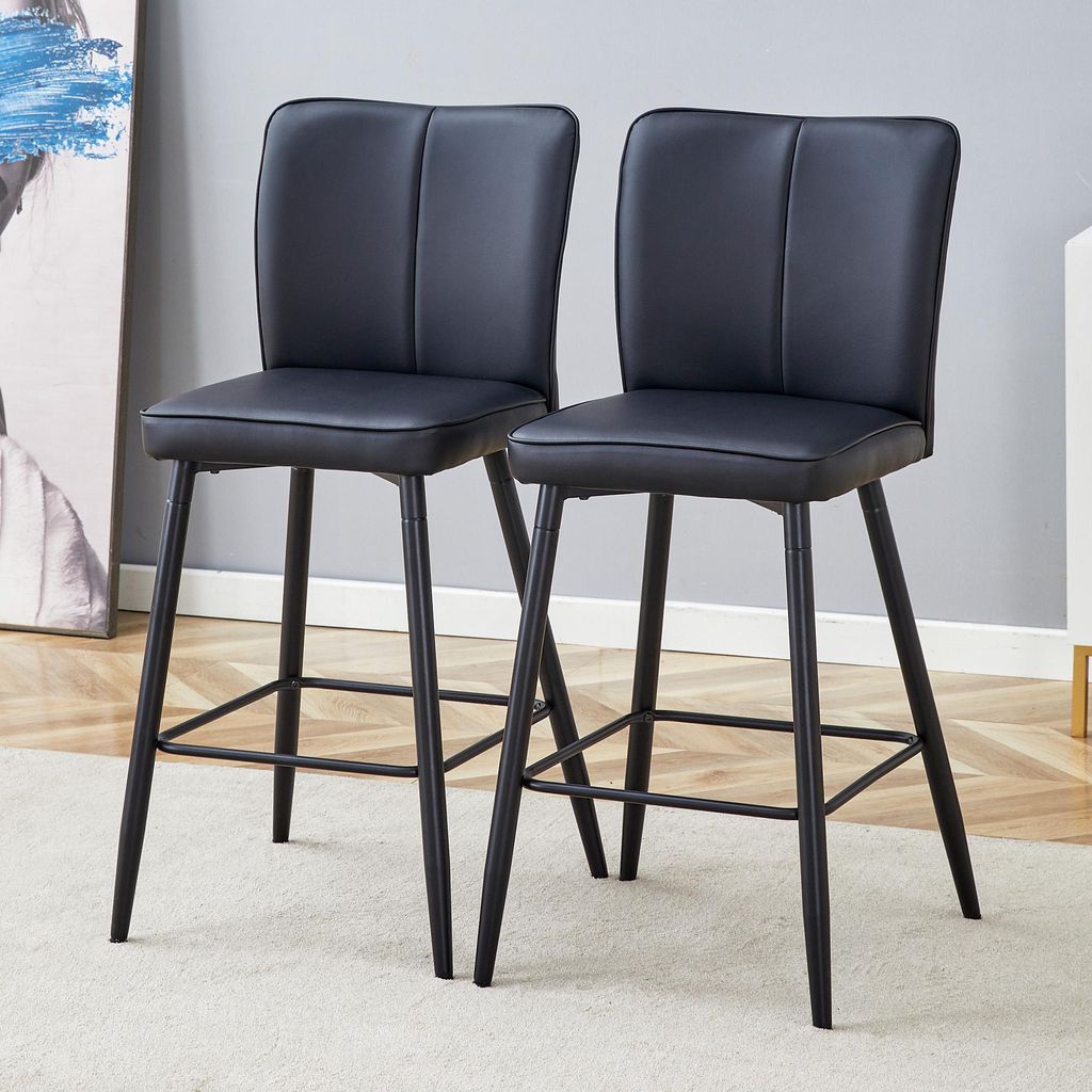 101 cm hohes 2-teiliges Set Barhocker aus schwarzem PolyurethanMaterial: Ergonomische Rückenlehne, komfortabel und stilvoll.