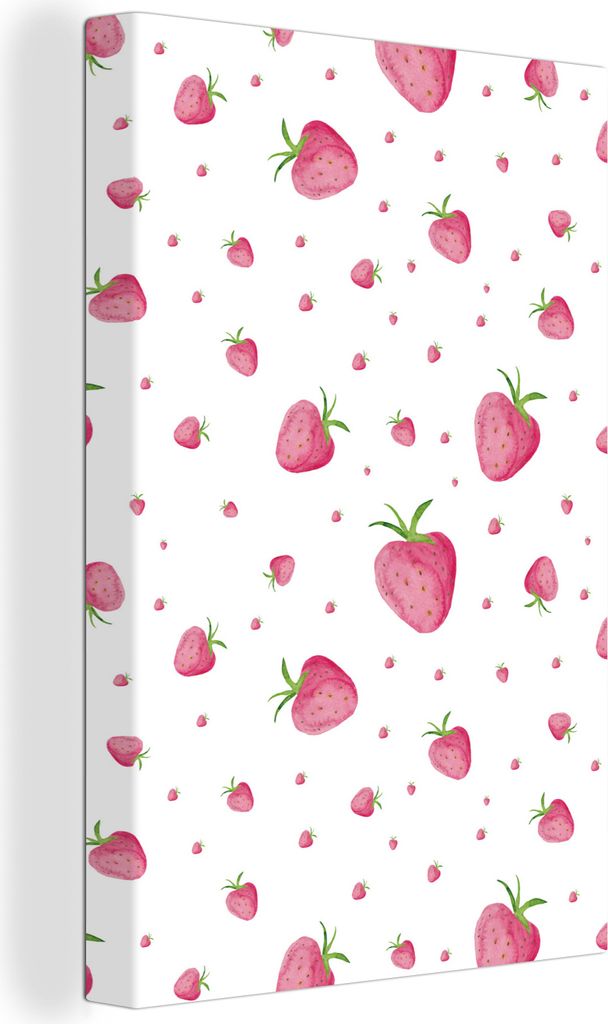 OneMillionCanvasses - Leinwandbilder - 90x140 cm, Erdbeere - Obst - Weiß - Aquarell, Wandbilder Kunstdruck Wanddekoration - Wandschmucke - Schla...