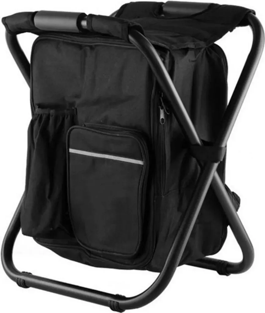 Zaino-sgabello refrigerante 3 in 1 - Sedia da pesca pieghevole - 36-55 L - Tessuto Oxford - Zaino con scomparto refrigerante - Nero
