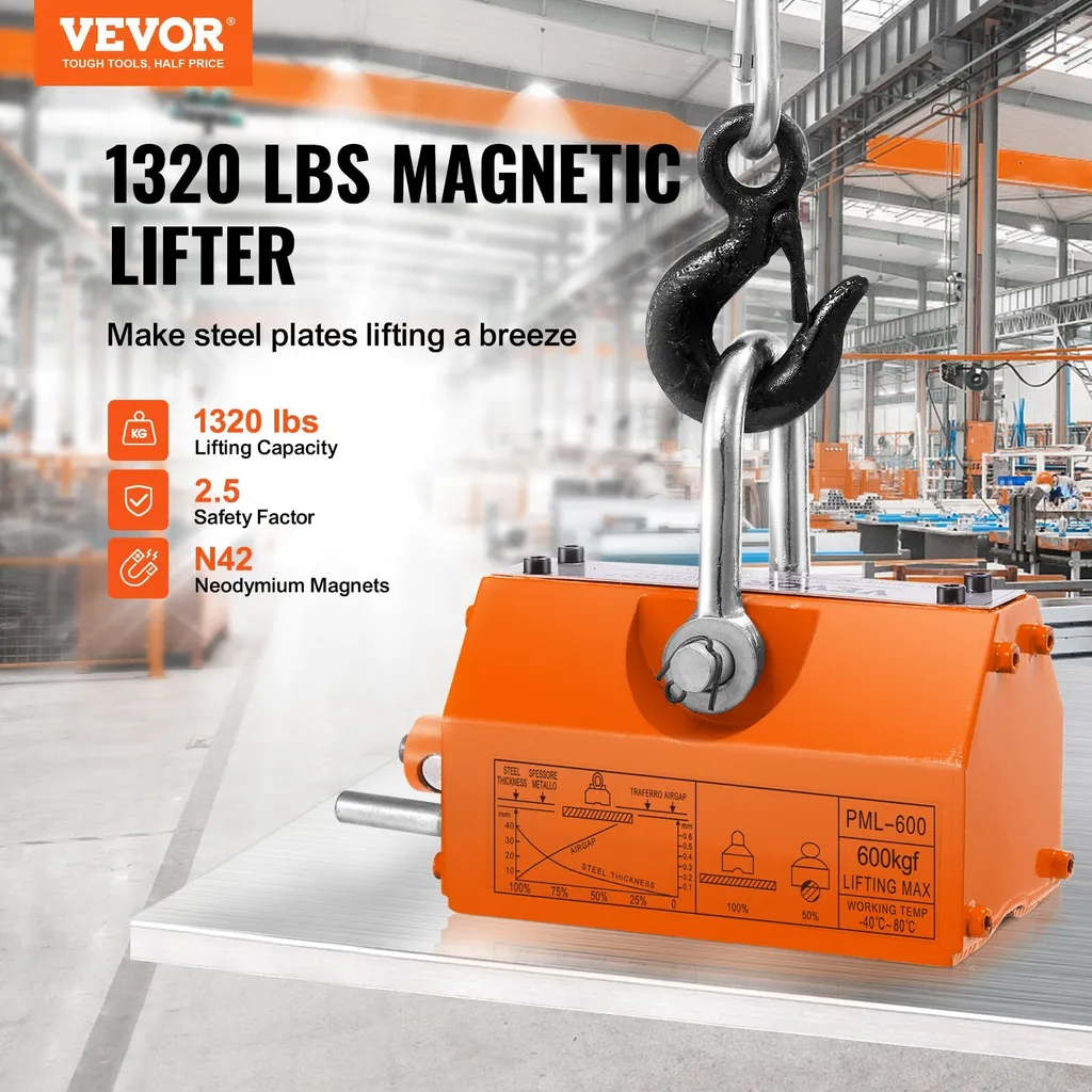 Magnete di sollevamento Magnete per gru (capacità di carico 600 kg, forza di trazione 1500 kg, da -40 a 80 ℃), 12 pz. Magneti Sollevatore a forca manuale Sollevatore magnetico Sollevatore magnetico Giallo Magnete di sollevamento al neodimio Strumento - 2