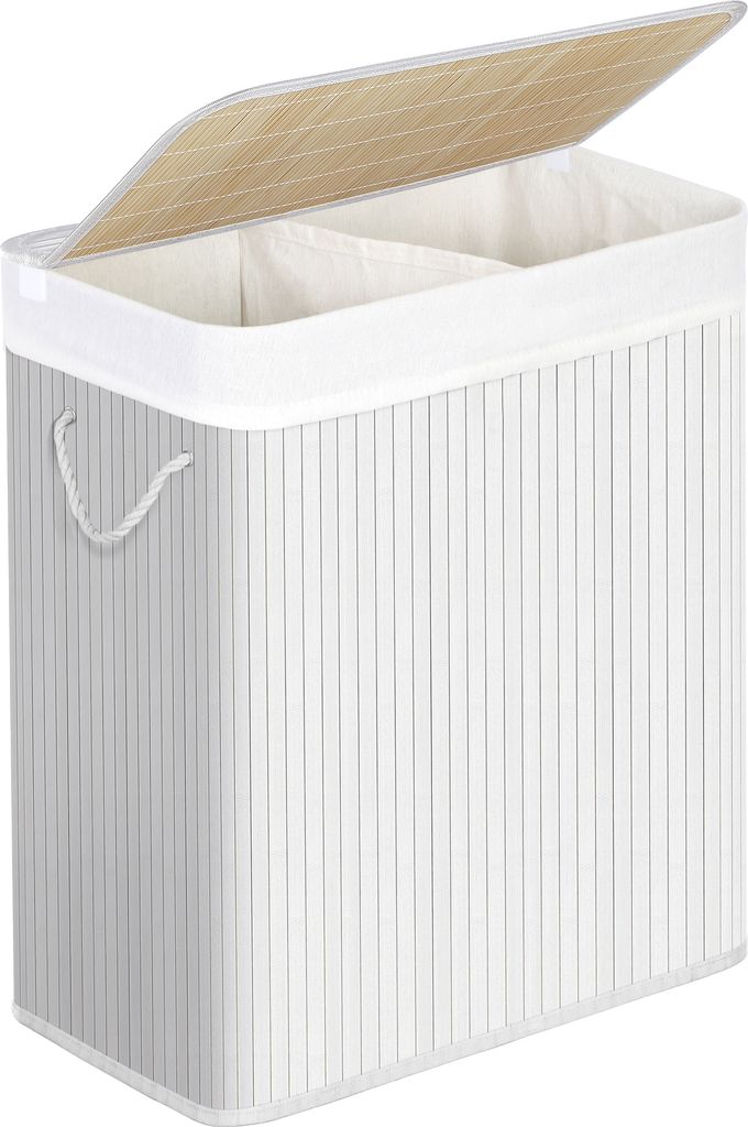 SONGMICS Wäschekorb, aus Bambus, mit 2 Fächern, Produktbild 