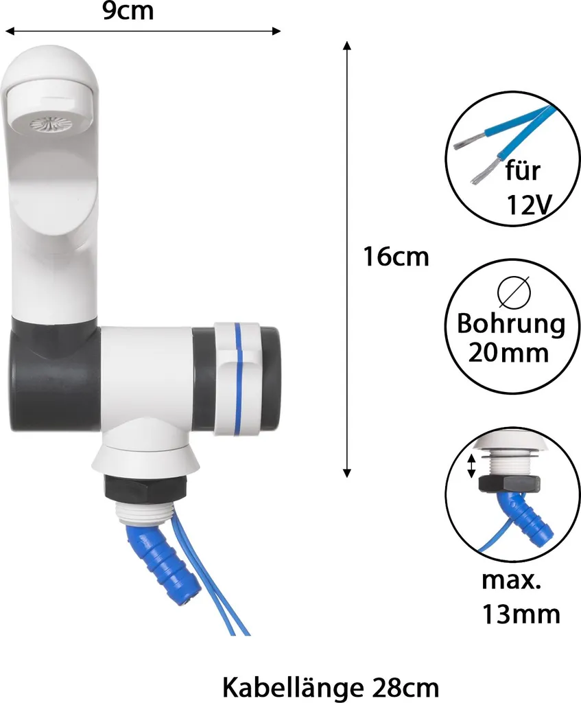 Robinet 12V eau froide pour aménagement fourgon et caravane blanc - 2