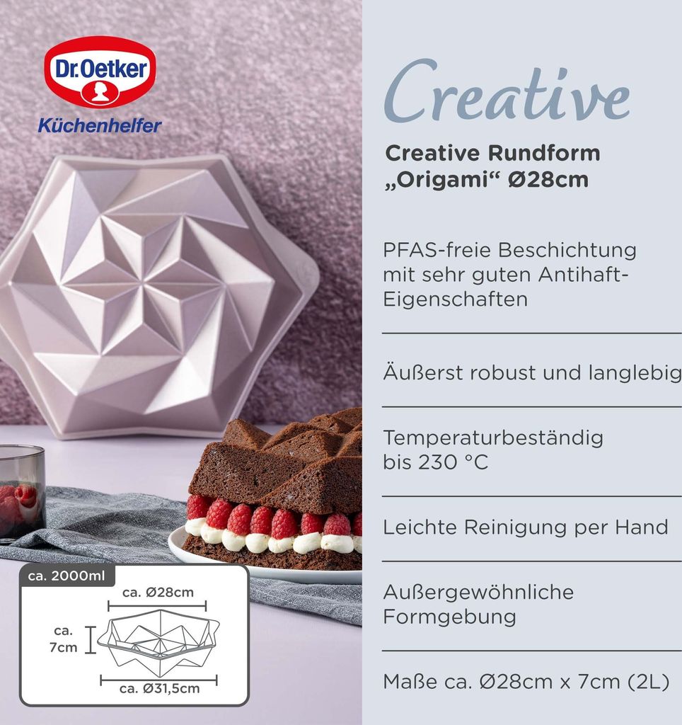 Dr. Oetker Creative Rundform Origami   Ø 28 x 7cm, 2000ml, Produktbild 
