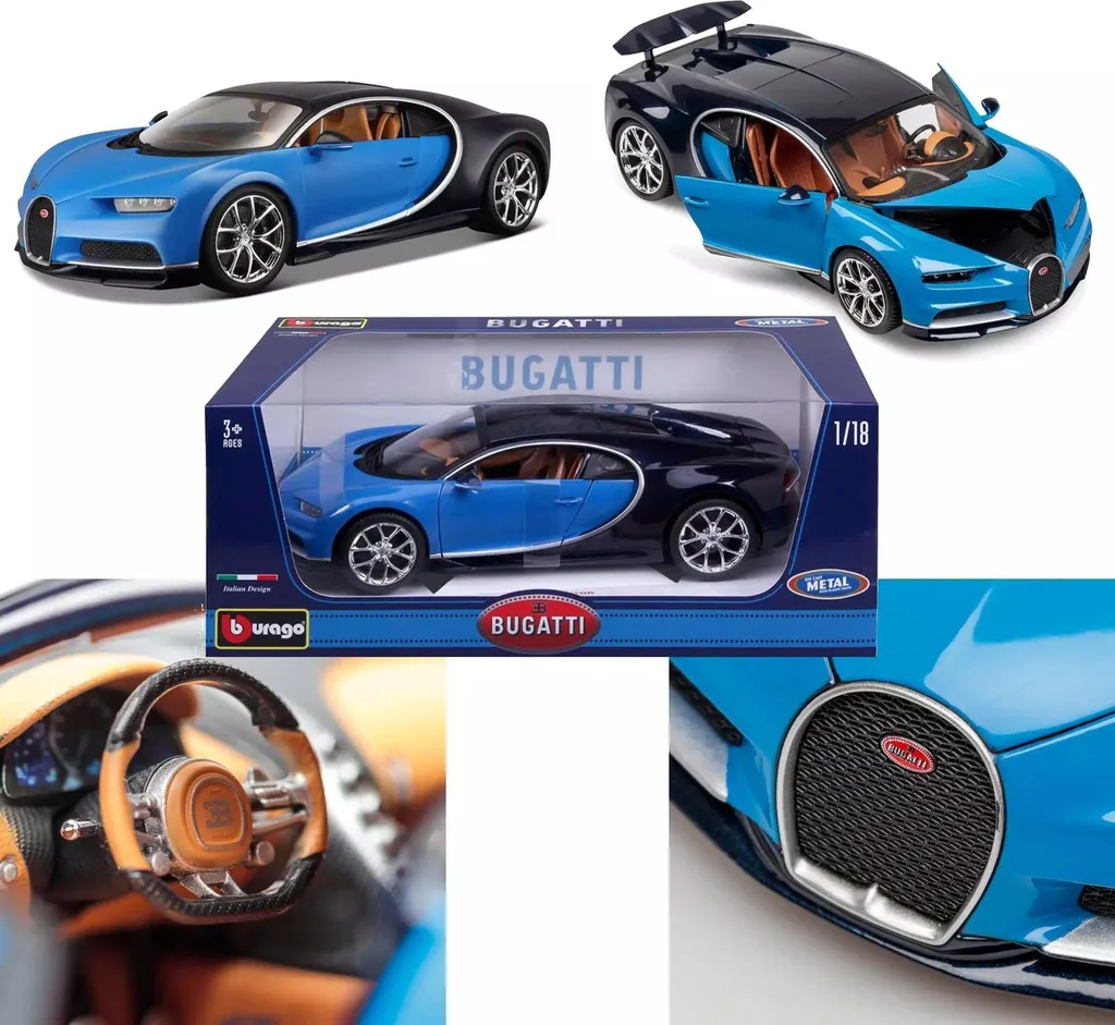 Bugatti Chiron Bburago 1:18 Plus Bleue - Finitions Détails et Portes Ouvrantes - 32