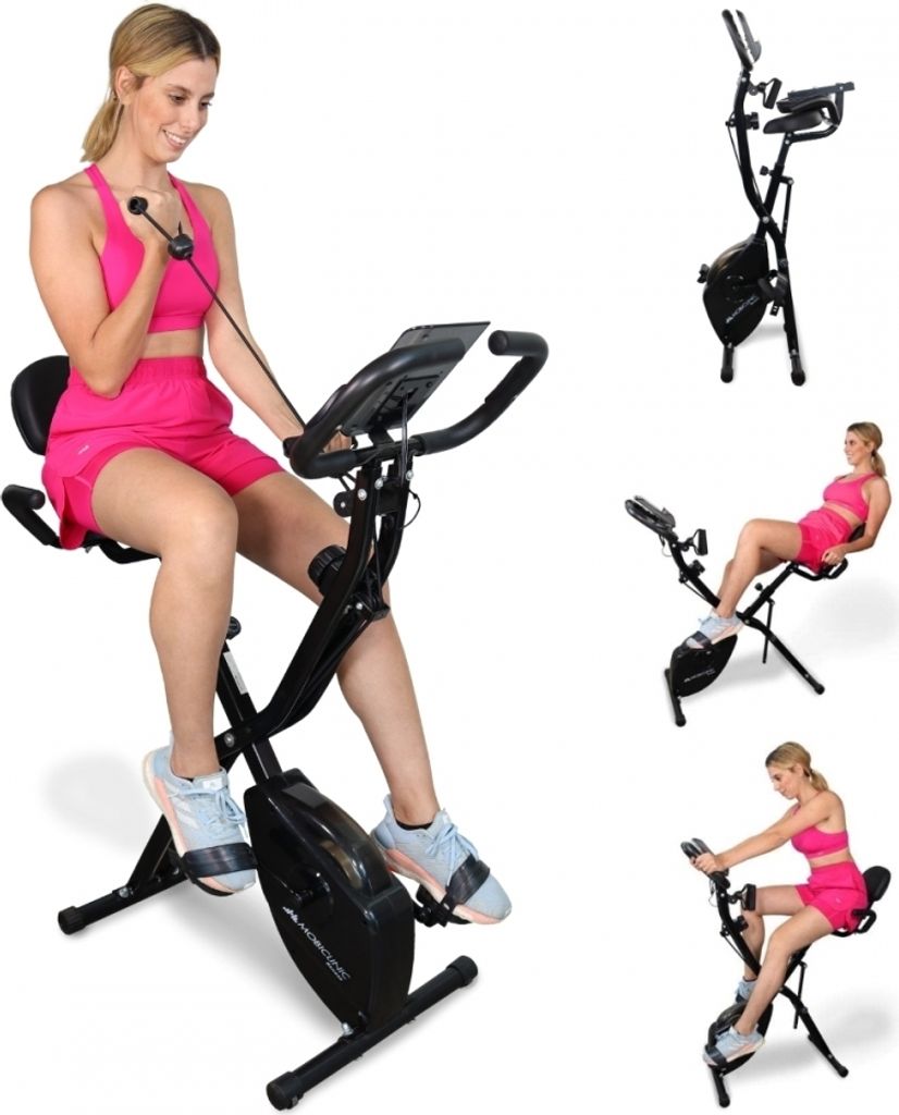 Mobiclinic Fitness, Klappbarer Heimtrainer + Widerstandsbänder, 2 in 1, Everest, 8 Stufen, bis zu 100Kg, LCD-Display, Pulsmesser, verstellbarer ...