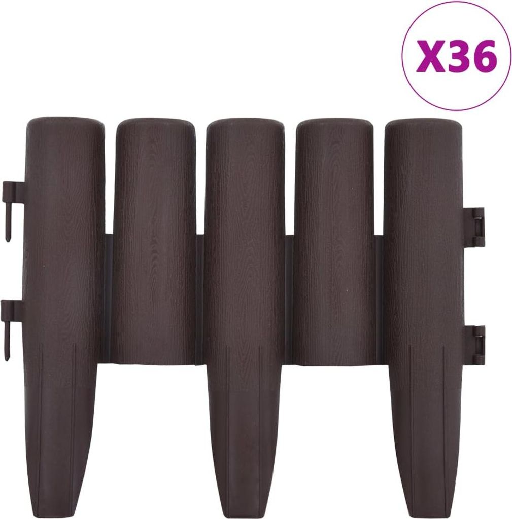 vidaXL Rasenkanten 36 Stk. Braun 10 m PP