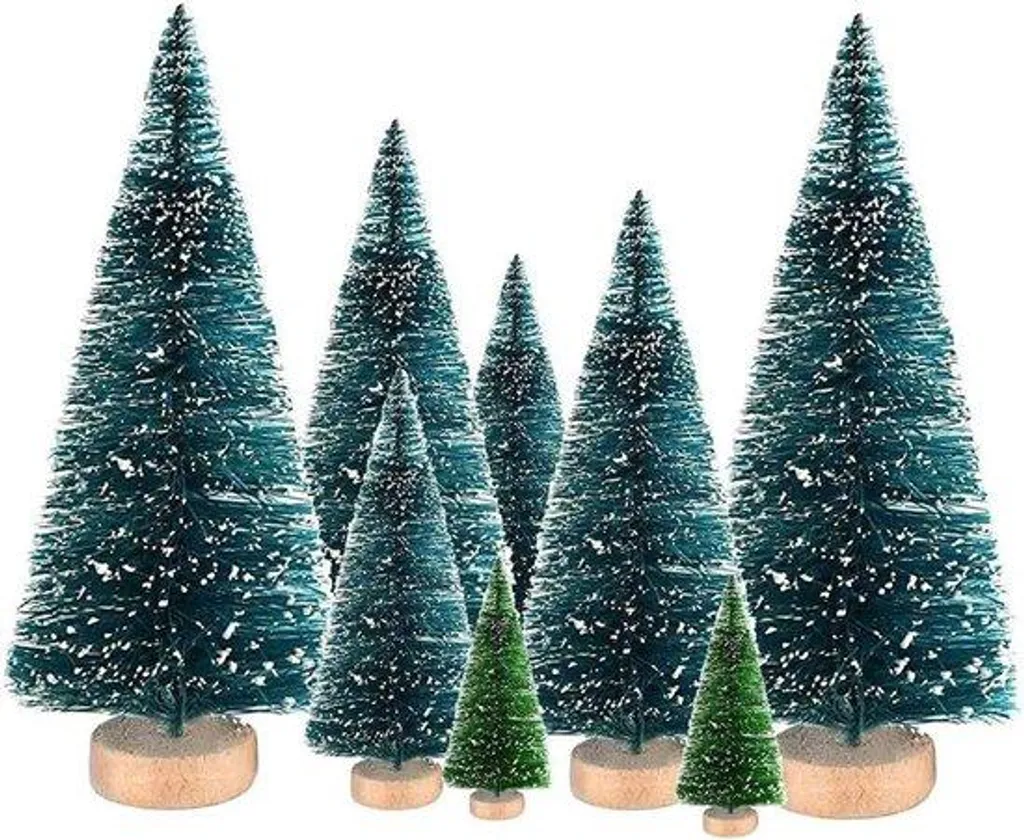 Petits sapins de Noël décoratifs givrés pour village de Noël et crèche