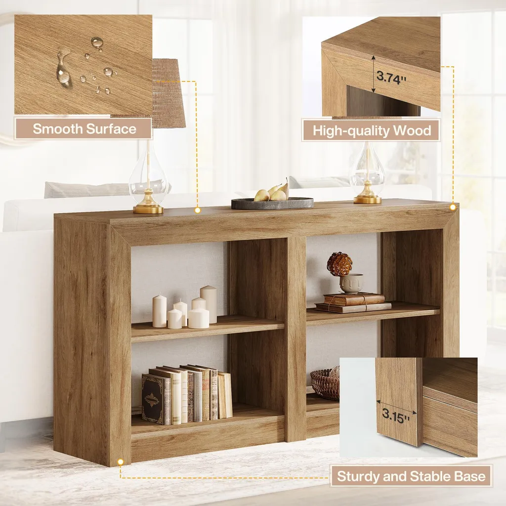 Console Longue 150cm Chêne Rustique, Structure Stable Derrière Canapé - 7