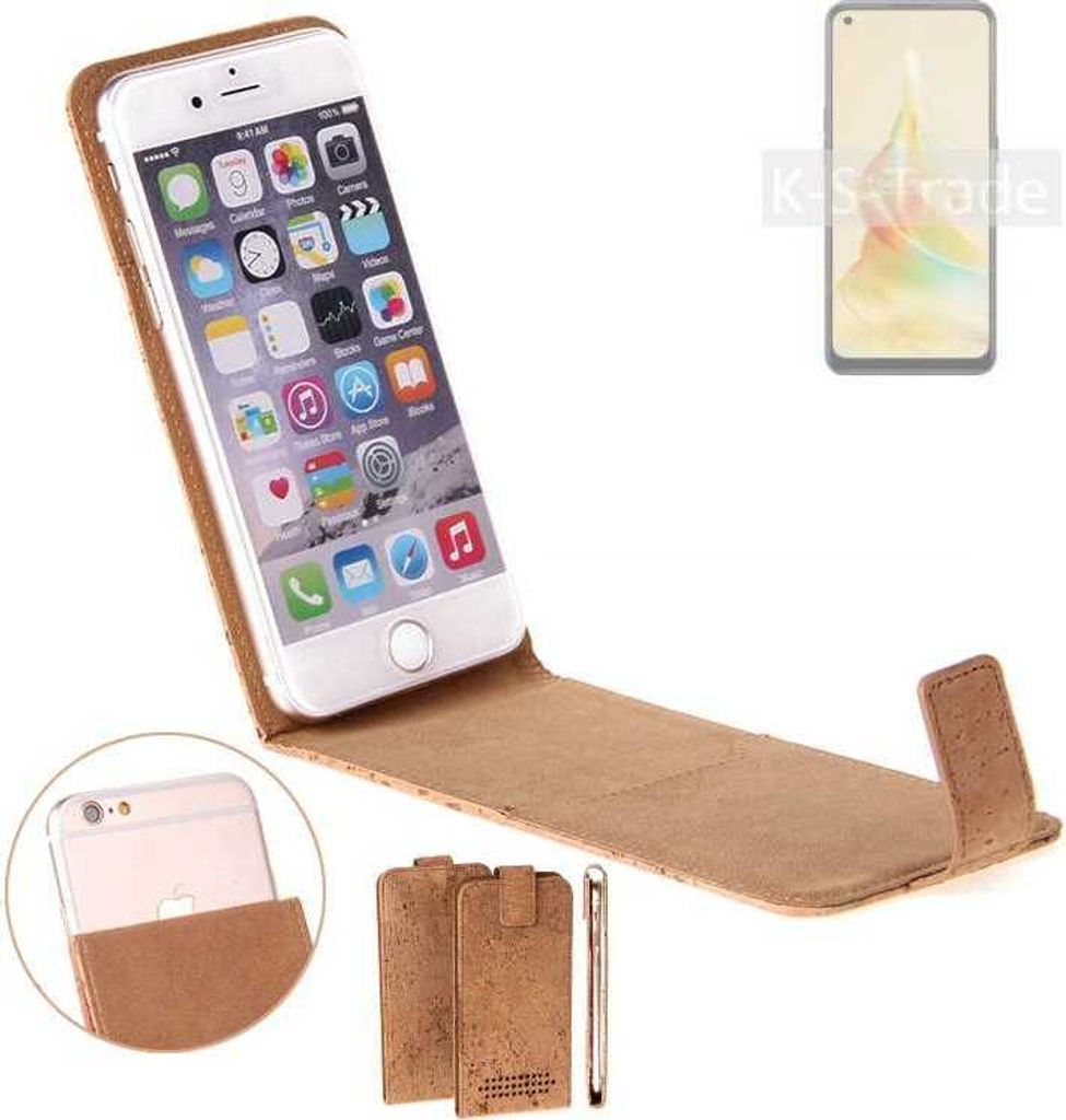 K-S-Trade Handyhülle kompatibel mit Oppo Reno8 T 4G Kork Hülle Flipstyle Case Schutzhülle Kork Case Hülle Flip cover Klapphülle Klapp, braun 1x