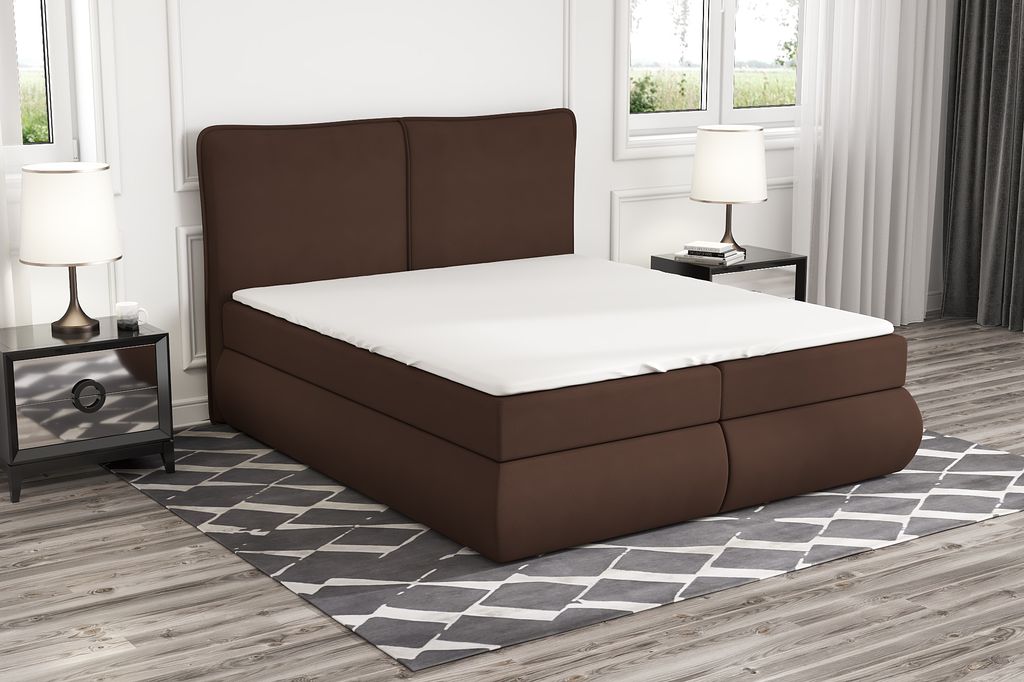 Boxspringbett KITI 120 x 200 mit 2 Bettkästen, Bonell-Matratze und Topper. Farbe: Braun