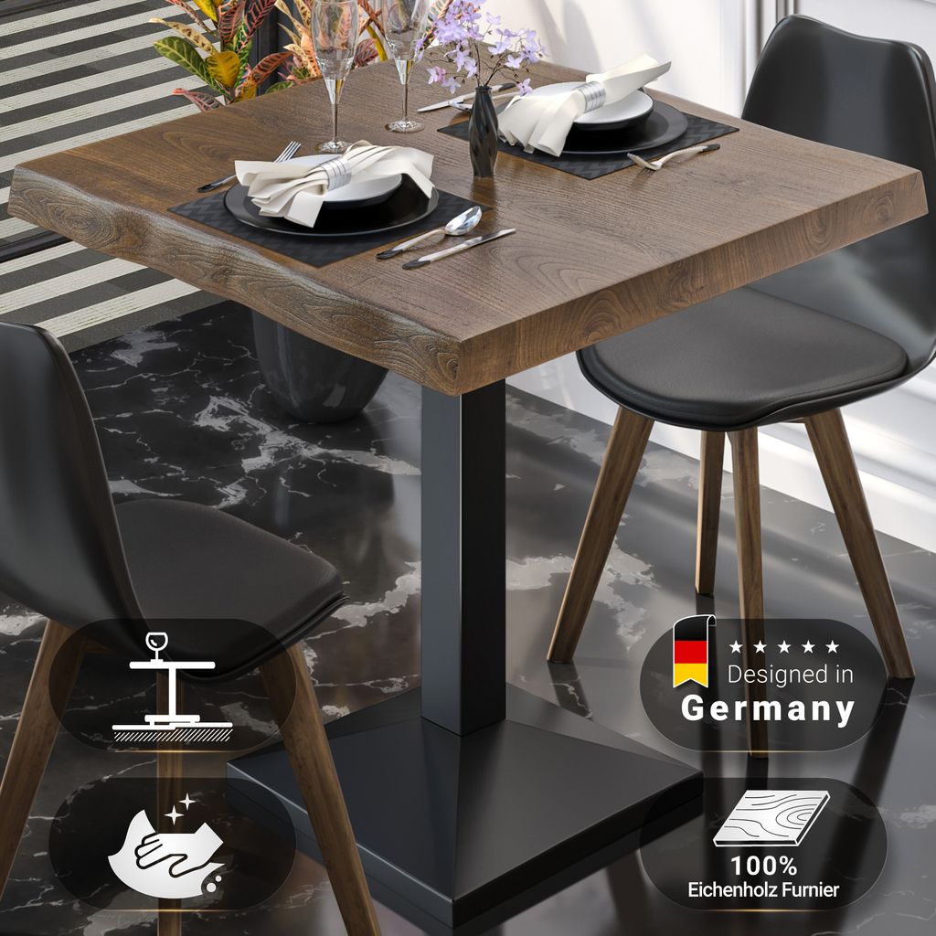 PPA | Bistrotisch Baumkante | B:T:H 60 x 60 x 81 cm | Walnuß / Schwarz | Quadratisch | Bistrotisch Gastro Tisch