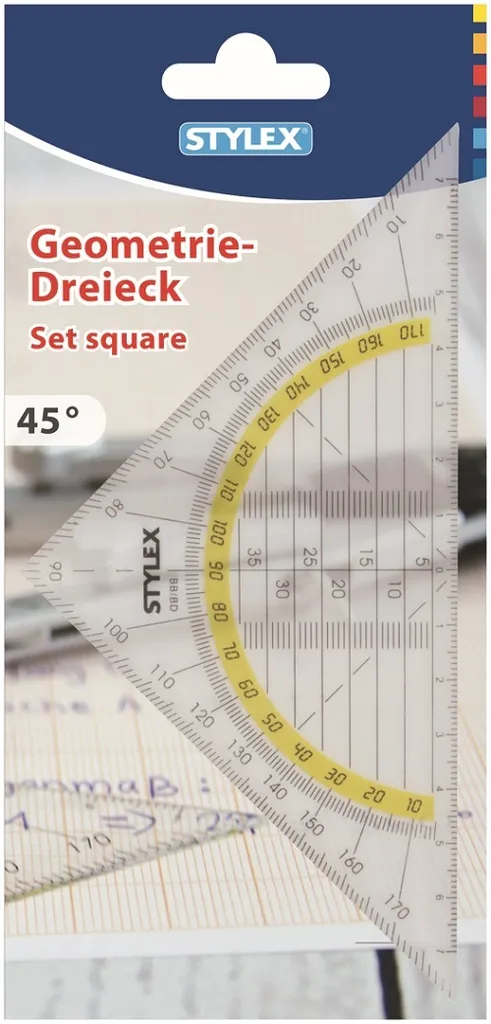 Triangle 45 degrés avec graduation 16 cm - Outil de traçage transparent