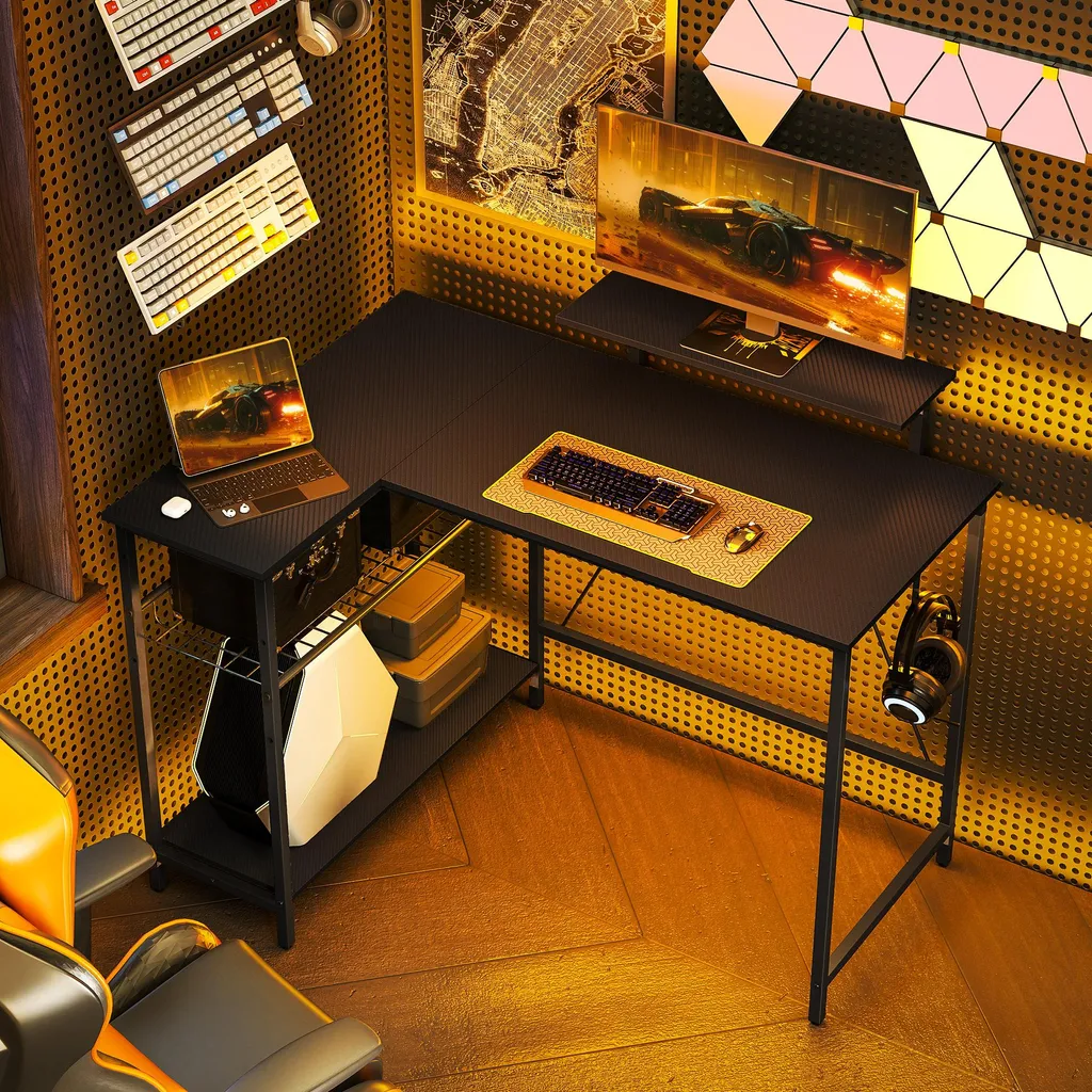 Bureau gamer d'angle compact pour setup streaming et informatique