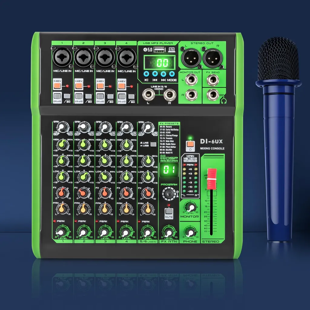 Table de mixage audio avec 99 effets DSP et interface USB MP3 - Noir - 4