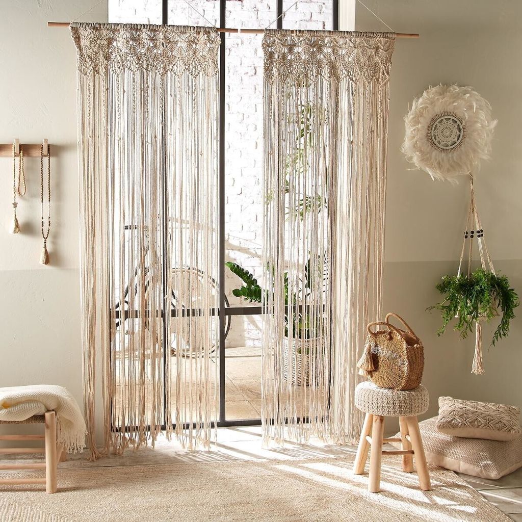 Tenda a fili "macramè" bianco avorio 90x200 cm  - Immagine del prodotto 