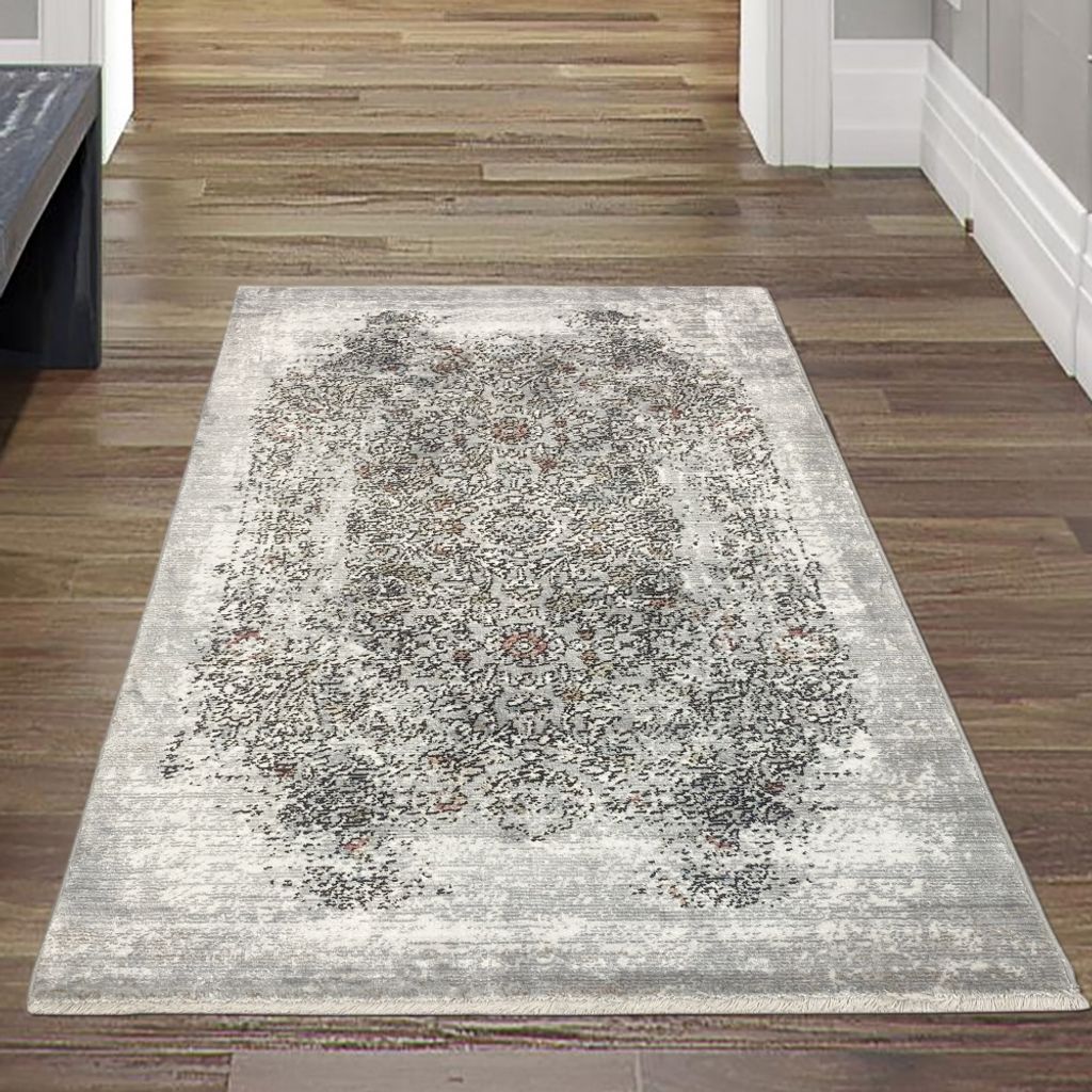 Abstrakter Orient-Seidenoptik Teppich | glänzend | orange grau Größe - 80x150 cm